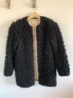 Wilfred Black Teddy Faux-Shearling Open Coat